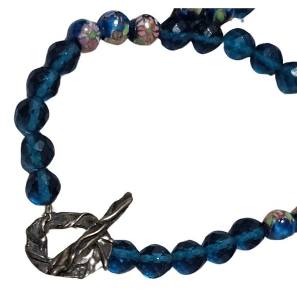 1980s Blue Artisan Crafted Polymer Clay Bead Face Pull Through Closure Necklace - Picture 5 of 7